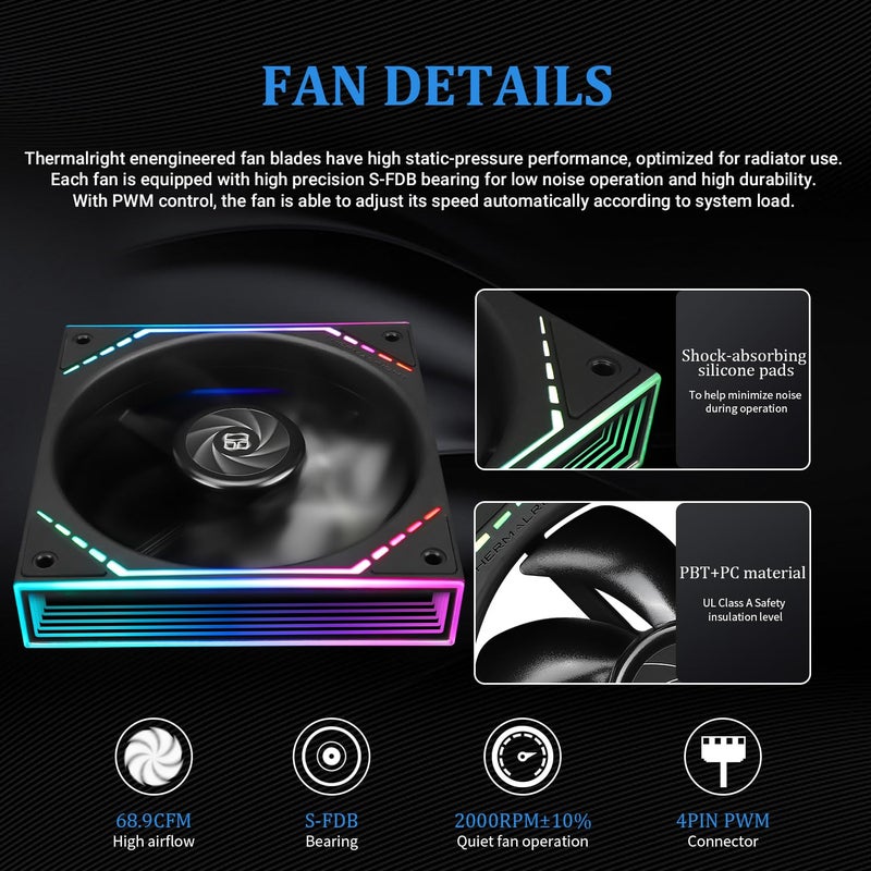 Thermalright مبرد مياه CPU فروزن إنفينيتي 360 أسود، مبرد CPU AIO 360، ثلاث مراوح TL-M12 PWM، تبريد CPU بمرآة إنفينيتي، ل AM4/AM5، إنتل LGA1851/1700/1150/1151/2011 - Image 5